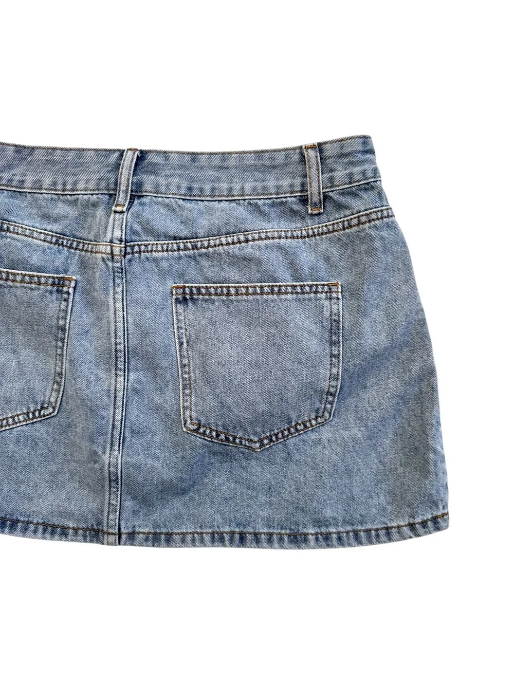 White Fox Light Wash Denim Mini Skirt 5 Pocket Zip Fly Size Large